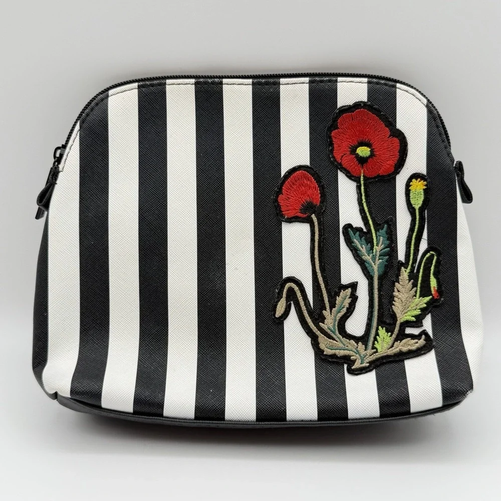 Travel Makeup Bag‎ Zip Cosmetic Pouch Striped Embroidered Floral Nordstrom